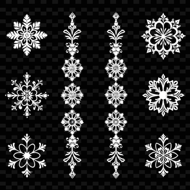 PSD a set of snowflakes on a black background