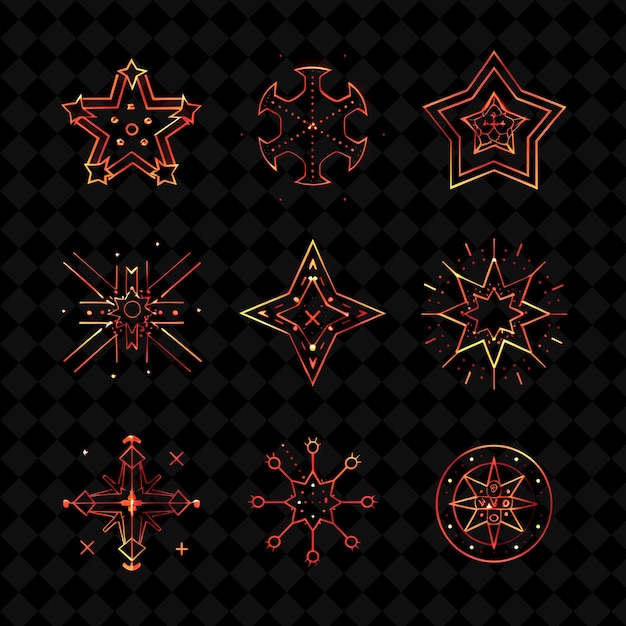 PSD a set of snowflakes and stars with a red neon sign that says  snowman