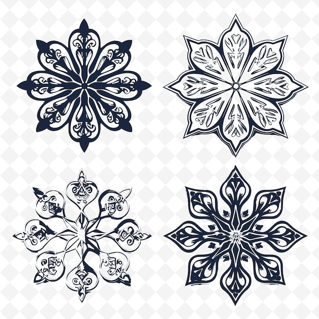 a set of snowflakes that are on a white background