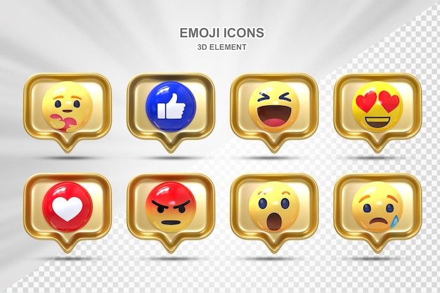 Set of social media reaction 3D emoticon