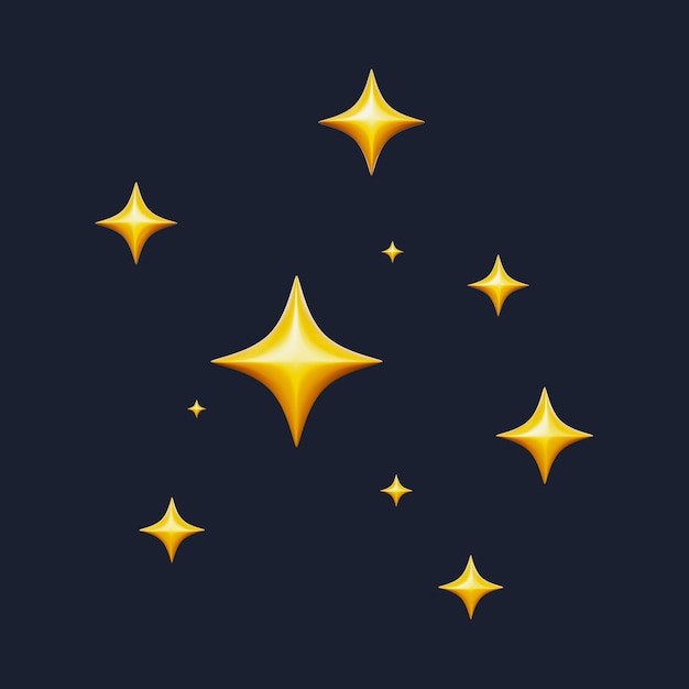 PSD set of sparkling star 3d icons pack