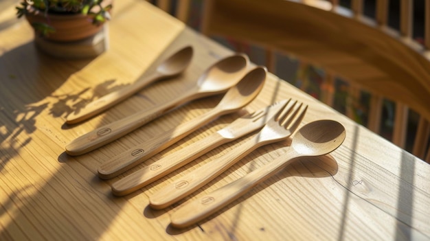 a set of spoons and forks are on a table