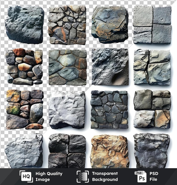 PSD set of stone or tile textures isolated on a transparent background