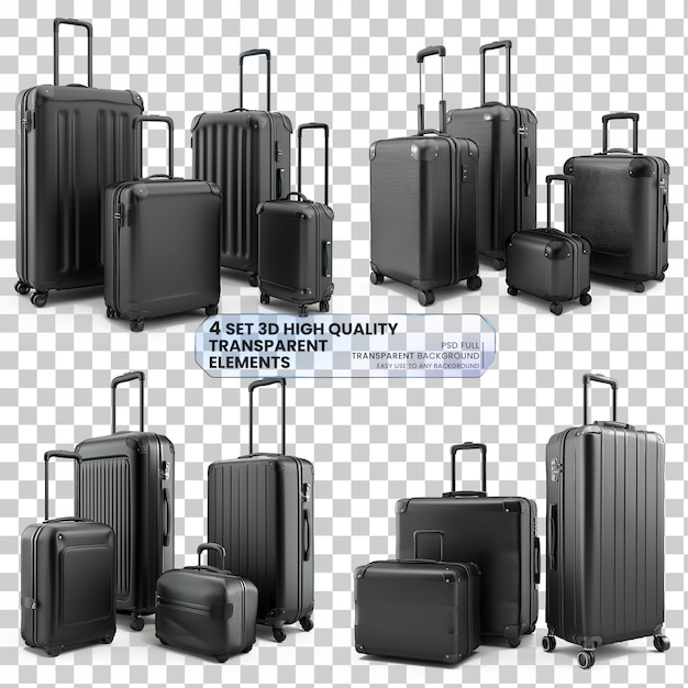 Set of suitcases png on transparent background