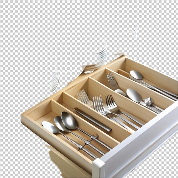 PSD set of tableware in kitchen drawers