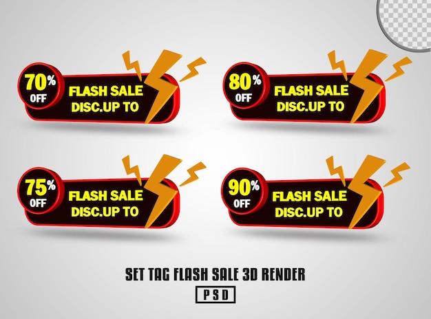 PSD set tag flash sale discount promotion 3d render