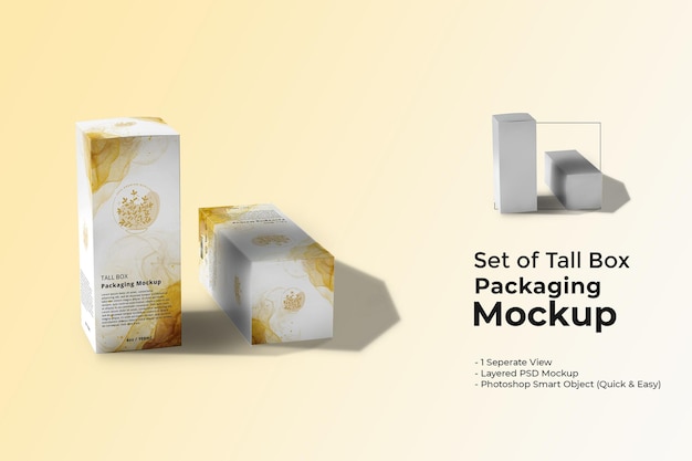 Set of tall box packaging mockup