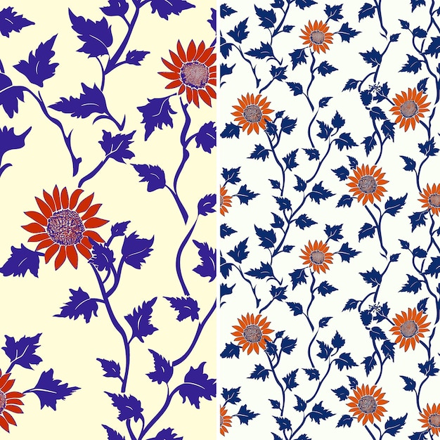 a set of three different colored flowers with blue and purple flowers