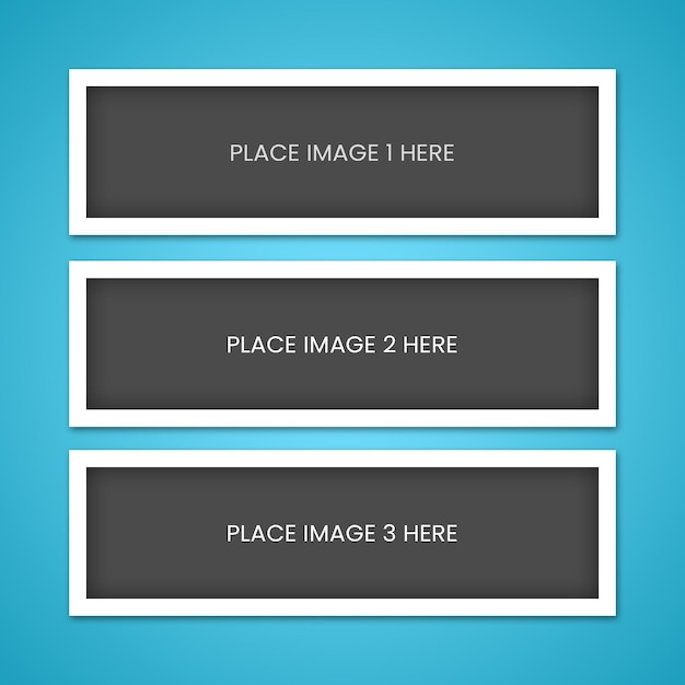 set of three frames mockup with blue background