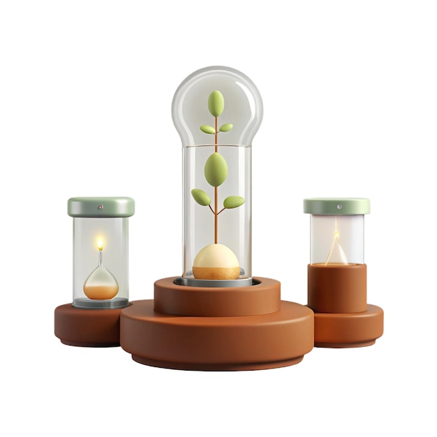 PSD a set of three hourglasses with a plant inside of them