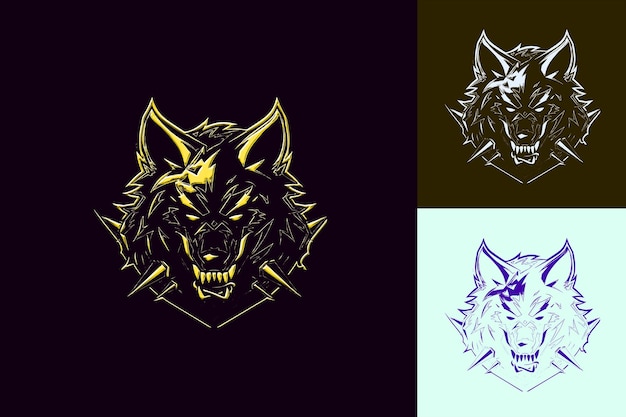 PSD a set of three logos with a wolf head on the left