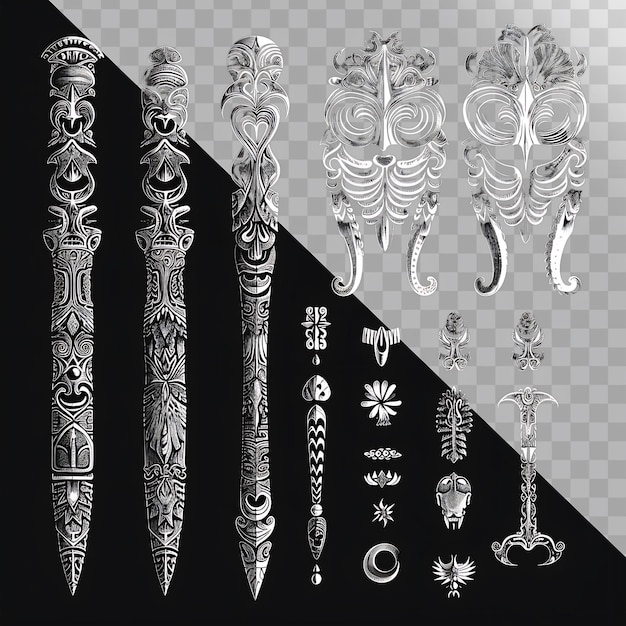 PSD a set of three swords with a black background with a black and white background