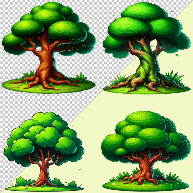 PSD set of tree on cartoonish trees png psd on transparent background free