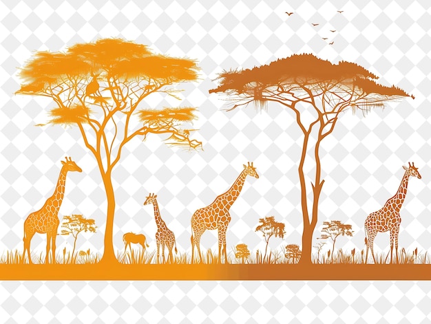 a set of trees and giraffes in a forest