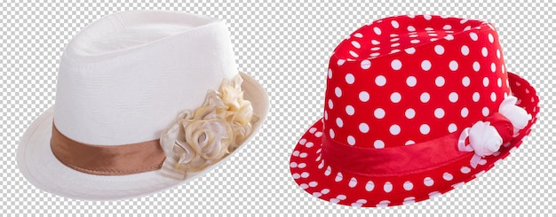 PSD set of two sun hats red and white color isolated on transparent background side view