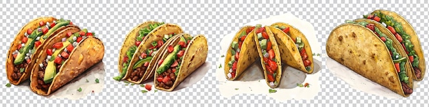 PSD set two tacos with a chicken and vegetables is shown on a transparent background