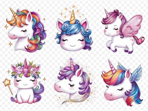 PSD a set of unicorns with a star on their head