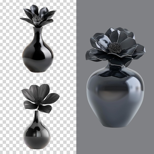 A set of Vase with black flower isolated on transparent background