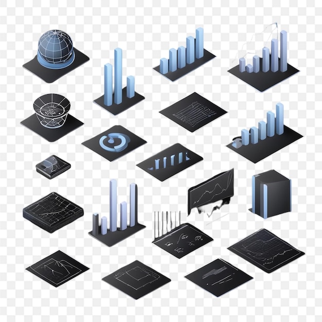 PSD set of vector icons related to data analysis contains such icons as mining bar transparent back