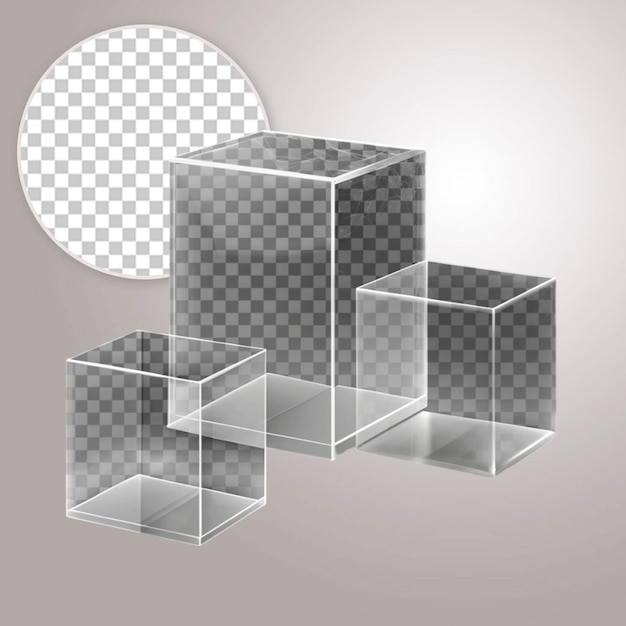 PSD set of vector illustrations of small and large cubes isolated on a transparent background