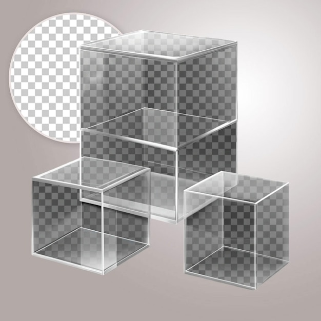 PSD set of vector illustrations of small and large cubes isolated on a transparent background