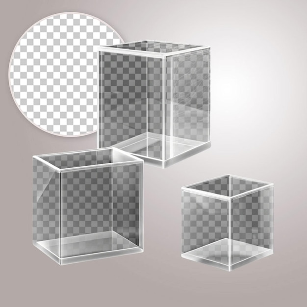 PSD set of vector illustrations of small and large cubes isolated on a transparent background