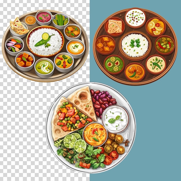 A set of Vegetable Thai food isolated on transparent background