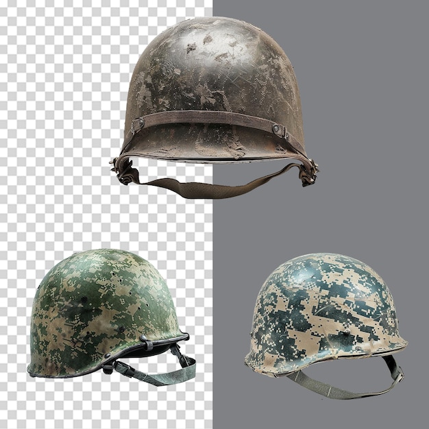 PSD a set of vintage military helmet on transparent background