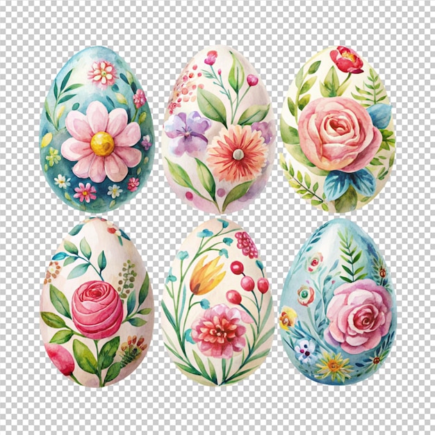 PSD set of watercolor easter boohoo eggs floral design easter spring collection