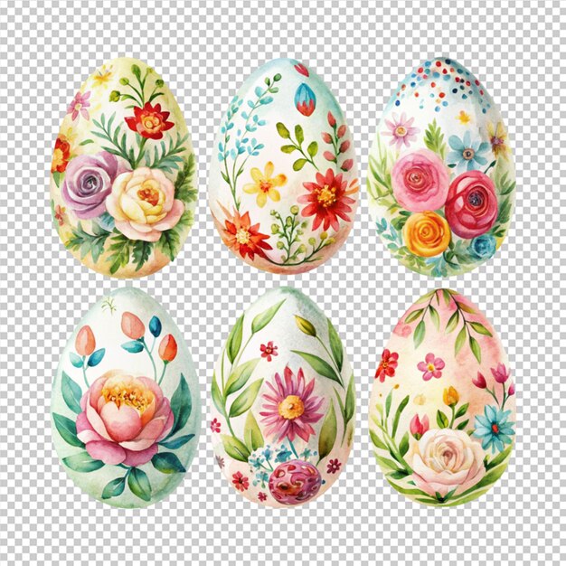 PSD set of watercolor easter boohoo eggs floral design easter spring collection