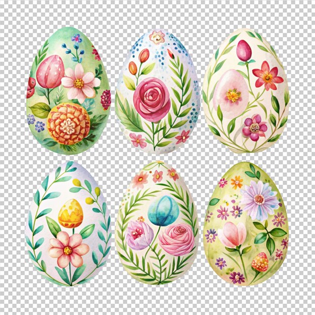 PSD set of watercolor easter boohoo eggs floral design easter spring collection