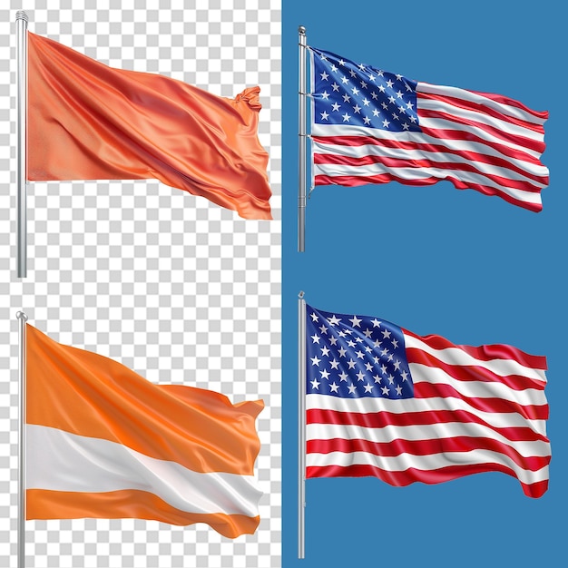 PSD a set of waving flag isolated on transparent background