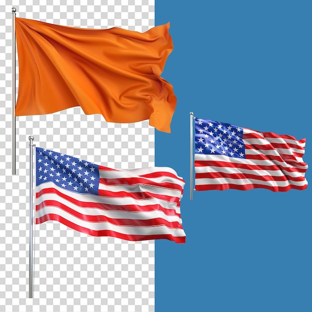 PSD a set of waving flag isolated on transparent background