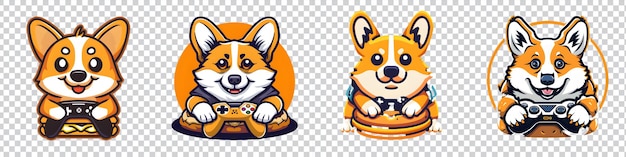 PSD set welsh corgi dog video game controller is shown on transparent background