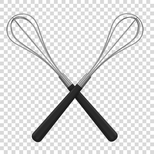 Set of whisk with plastic handle isolated on white background Home kitchen tools 3D render