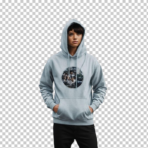 Set of white blank hoodies in different angles and positions isolated on a solid background