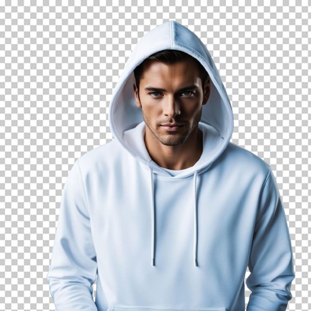 Set of white blank hoodies in different angles and positions isolated on a solid background