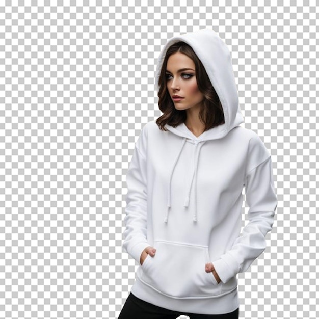 Set of white blank hoodies in different angles and positions isolated on a solid background