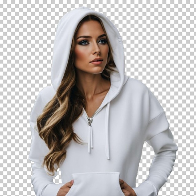 Set of white blank hoodies in different angles and positions isolated on a solid background