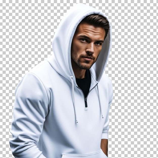 PSD set of white blank hoodies in different angles and positions isolated on a solid background