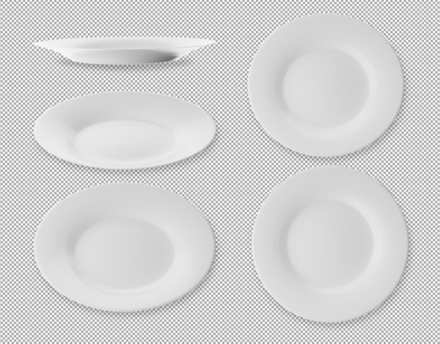 Set of white plate isolated on alpha background 3D Render