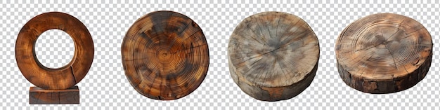 PSD a set of wooden round object on transparent background