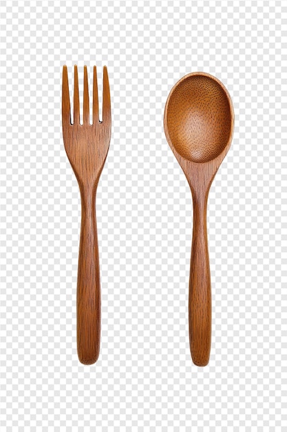 PSD a set of wooden spoons and fork on a transparent background