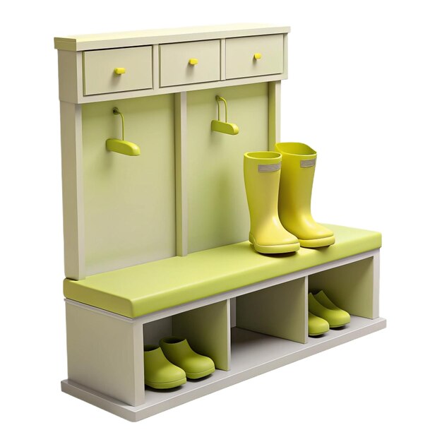 PSD a set of yellow boots and boots on a shelf