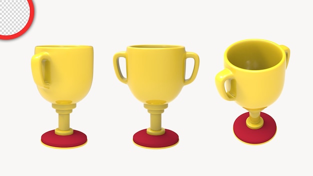 A set of yellow cup with the word cup on it.