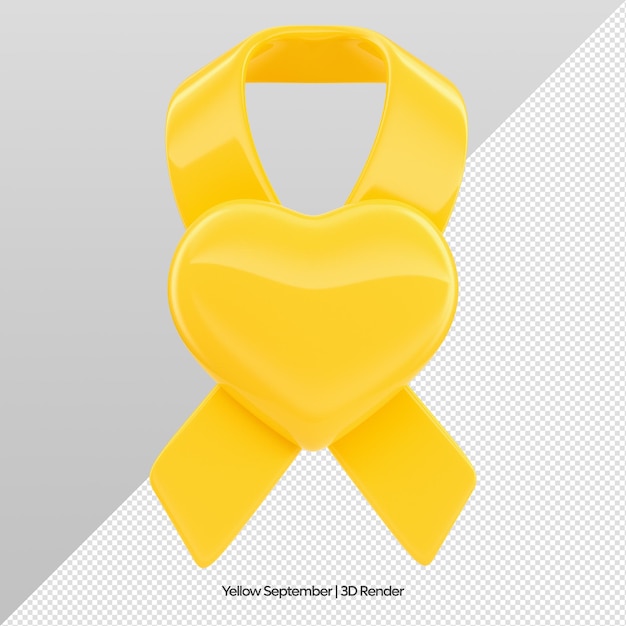 Setembro Amarelo ribbon 3D Render with Yellow Heart