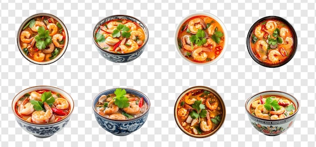 Setof Tom Yum Kung in a beautiful bowl on transparency background PSD