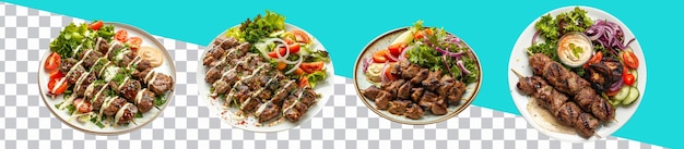 sets of Delicious shish kebab with vegetables on png