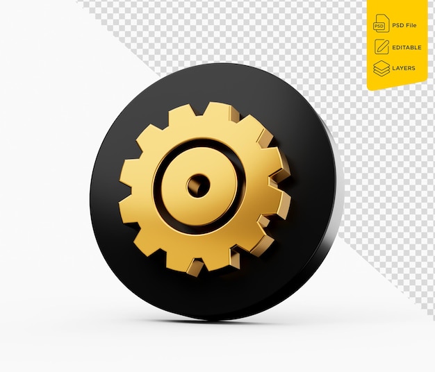 Setting Icon Gold Gear Or Cog Wheel Golden And Black Icon On White Background 3d Illustration