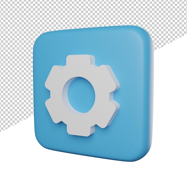 Setting tools gear square side view 3d illustration rendering icon transparent background